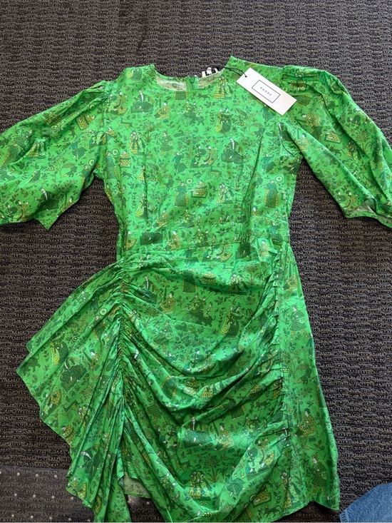 RHODE Dresses & Skirts - RHODE Green Printed Puff Sleeve Ruched Midi Dress